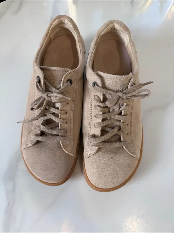 Birkenstock Suede Lace-Up Sneakers in Blush Tan - Image 3