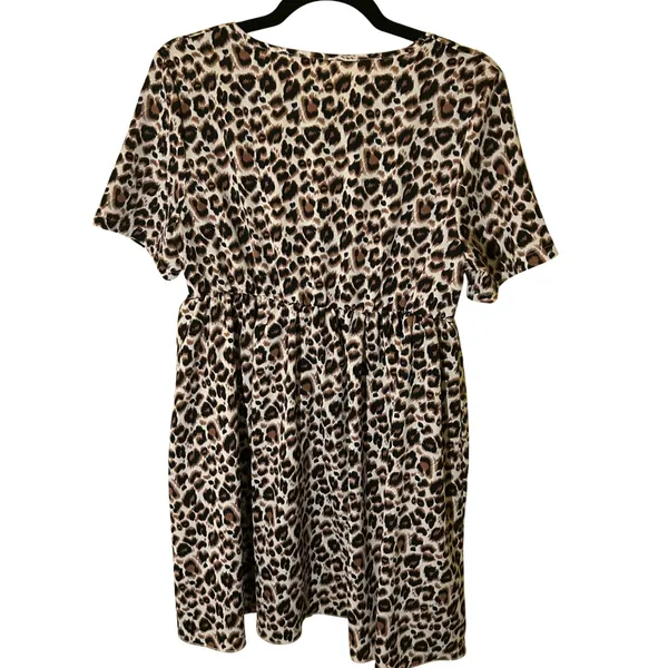Cheetah Animal Print V-Neck Elastic Waist Mini Dress Medium Mob Wife Whimsygoth - Image 2
