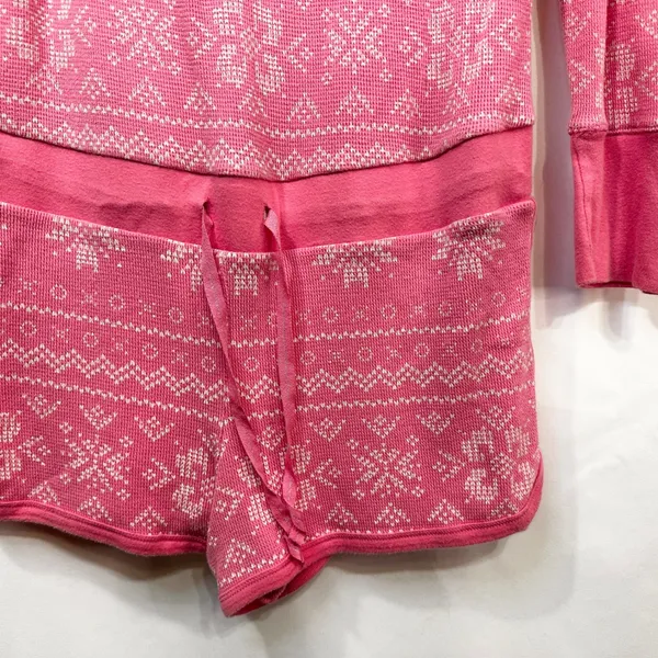 Victoria's Secret Large Sleep Romper Pink Y2K Long‎ Sleeve Thermal Argyle 1628 - Image 5