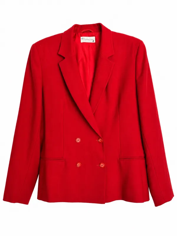 Donna Liara Red Wool Blazer Jacket Double Breasted Italy Size 11/12 Vintage - Image 2