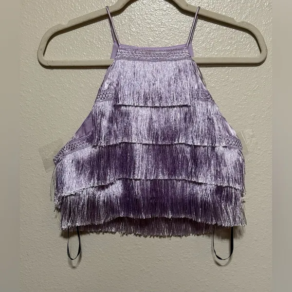 NWT Forever 21 Purple Fringe Halter Crop Top Medium Festival Boho Y2K - Image 2