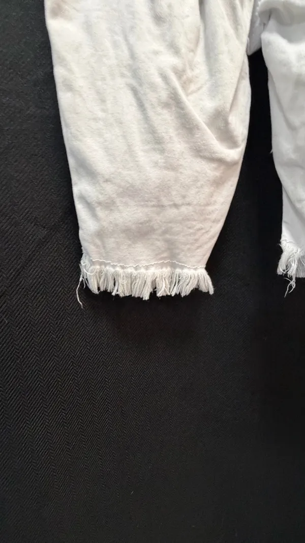 American Bazi White Distressed Denim Overalls - Size S (Fringe Hem) - Image 12