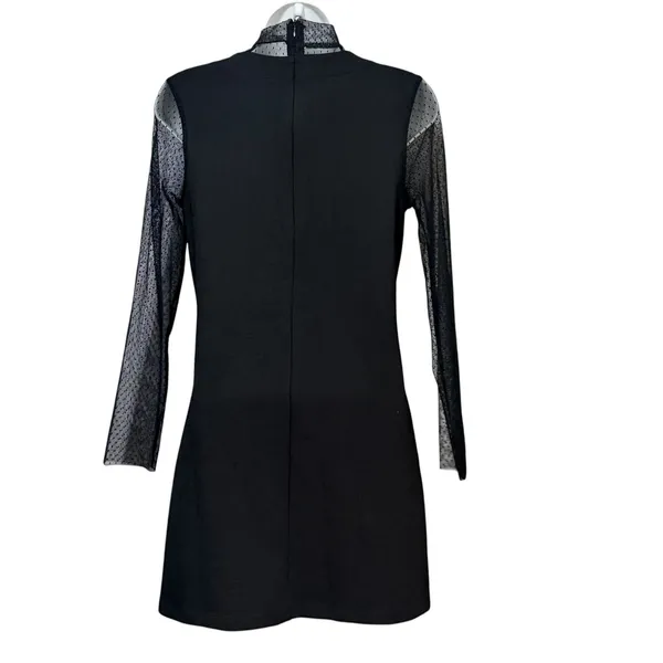 Zara W&B Collection Black Mesh Mock Neck V-Neck Mini Dress Small S - Image 3