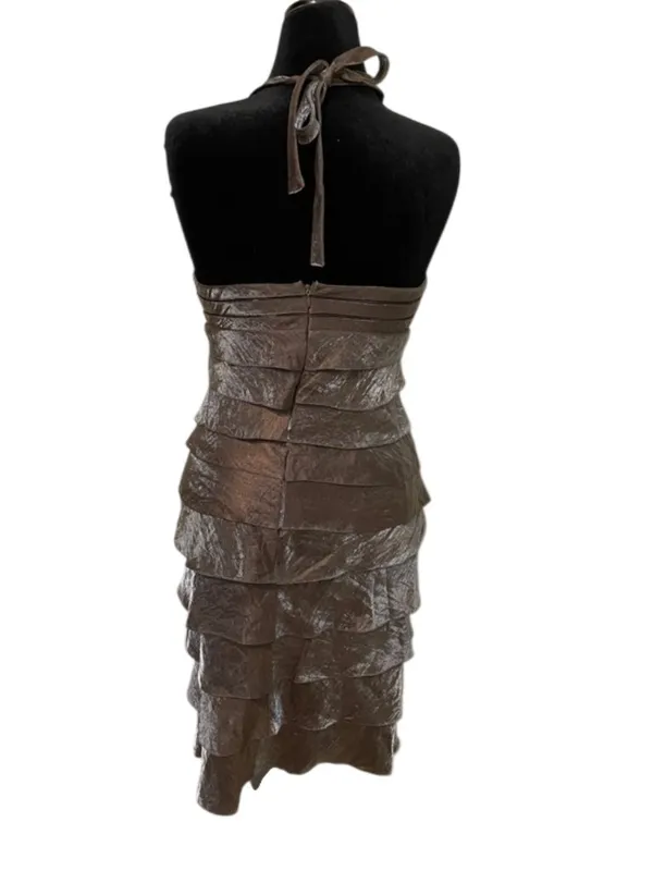 Caché Vintage Y2K Bronze Metallic Halter Dress Womens 8 Petal Tiered Midi - Image 5