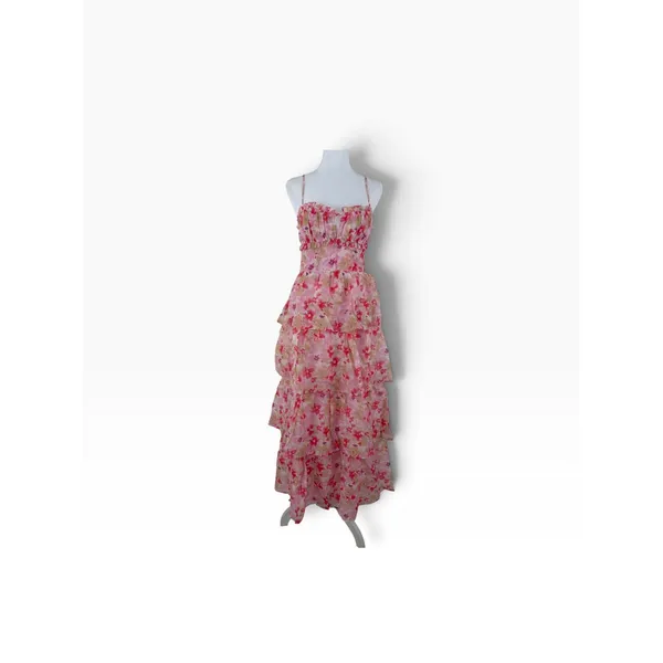 ASTR the Label Pink Coral Floral Tiered Ruffle Maxi Dress XS - Image 4