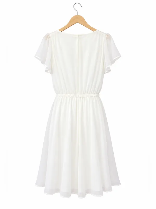 Express White Ethereal Chiffon V-Neck Dress Flutter Sleeve NWT Size S Angelcore - Image 3