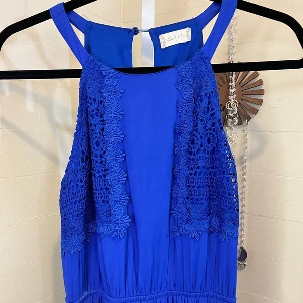 Altard State Royal Blue Crochet Lace Mala Maxi Dress Halter Neck Elastic Waist S - Image 11