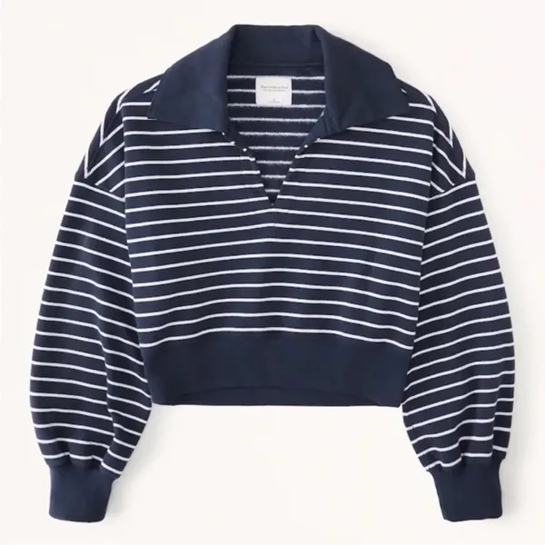 ABERCROMBIE Drama Collar V-Neck Striped Sweatshirt XS NEW Casualwear - Image 2