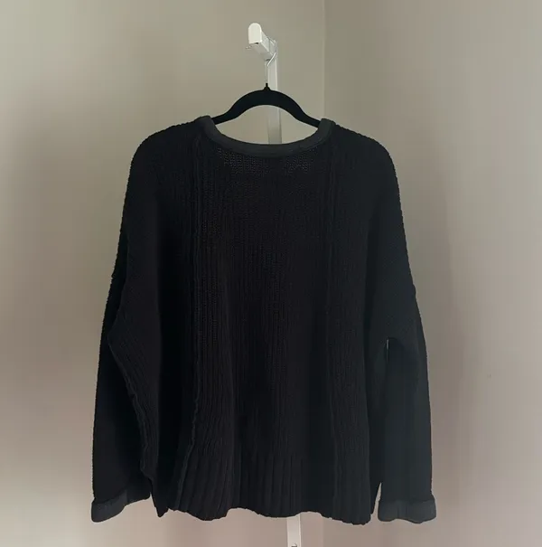 Free People Black Take Over Me Cozy Black Oversized V-Neck Sweater Size Small - Image 3