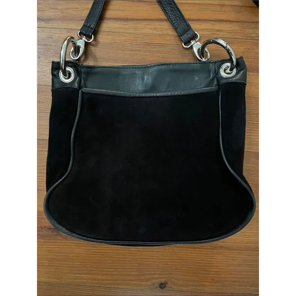 LAGGO Black Suede Leather Hobo Crossbody Bag Silver Grommet Hardware - Image 4