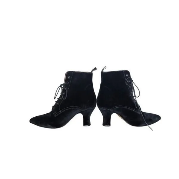 ALEXACHUNG Black Velvet Lace Up Ankle Boots 40 Pointed Toe Victorian Heels - Image 6