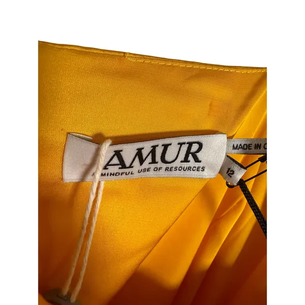 NWT AMUR Leena Pleated Ruffe Satin Maxi Slip Dress in Tuscany Yellow Sz. 12 - Image 7