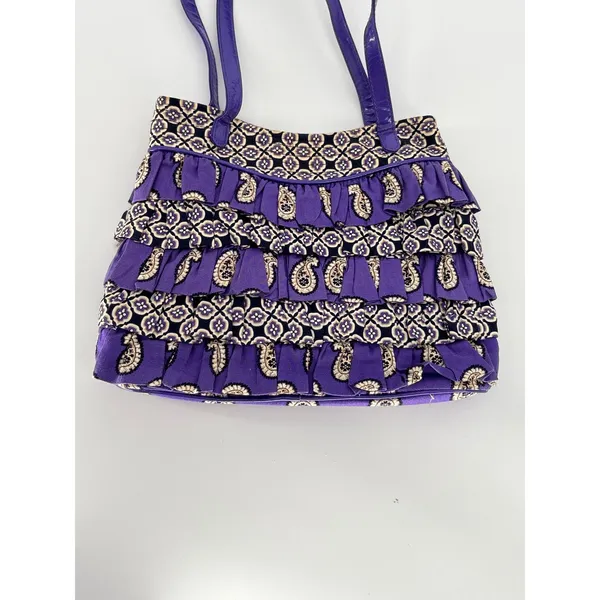 Vera Bradley Purple Paisley Ruffled Handbag Quilted Shoulder Tote‎ Wallet Set - Image 3
