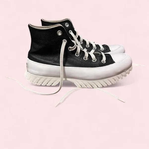 Black leather platform high top Converse - Image 8