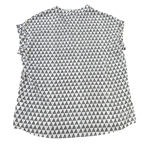 Pleione‎ Short Sleeve Blouse w White/Black Geo Pattern Dolman Sleeves Career - M - Image 2