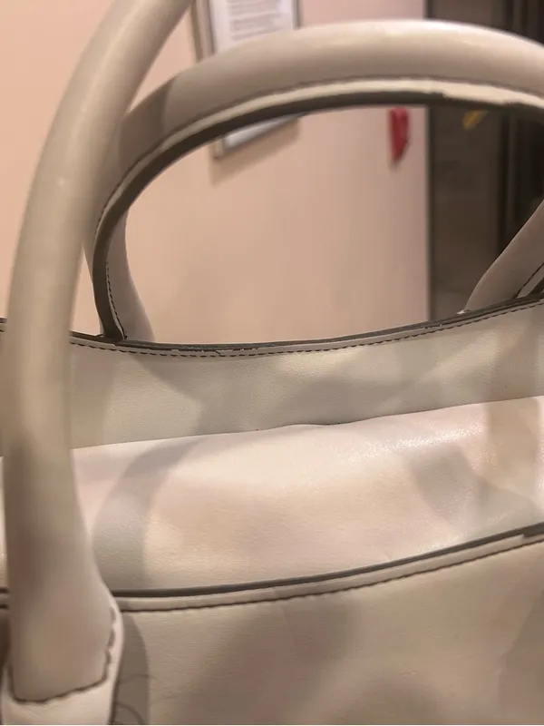 London Fog Cream Leather Tote with Tassel Accent - Image 4