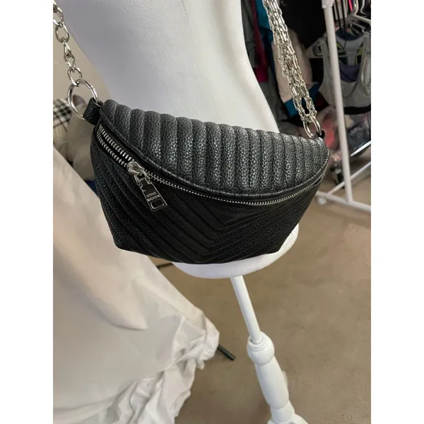 Women's Steve Madden Black Silver Chain Crossbody Bag One Size - Image 3