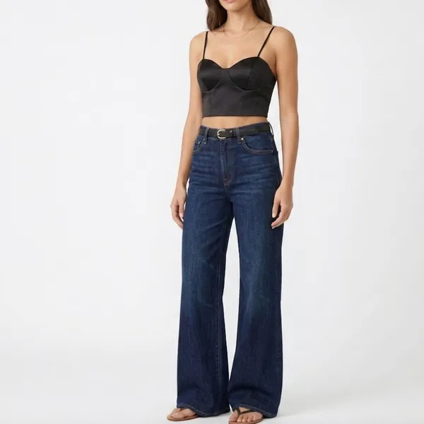 Sincerely Jules Black Satin Cropped Bustier Tank Top Camisole Padded Medium Sexy - Image 2