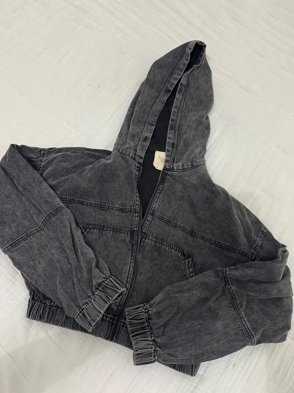Women’s Black Washed Hooded Zip Jacket - Image 2
