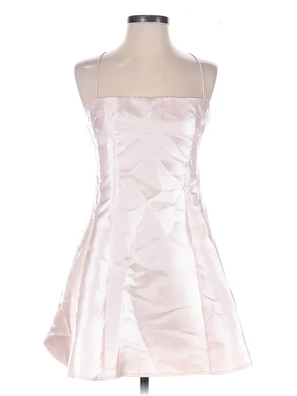 Lucy in the Sky Pink Satin Crisscross Back Mini Dress Light Pink Sz L - Image 3