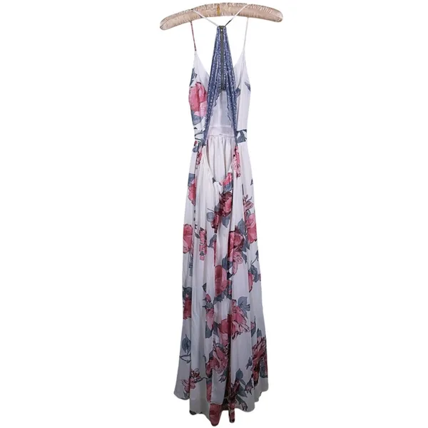 Dainty Hooligan Womens Chiffon Floral Lace Maxi Dress Small White Event Party Boho Romantic - Image 4