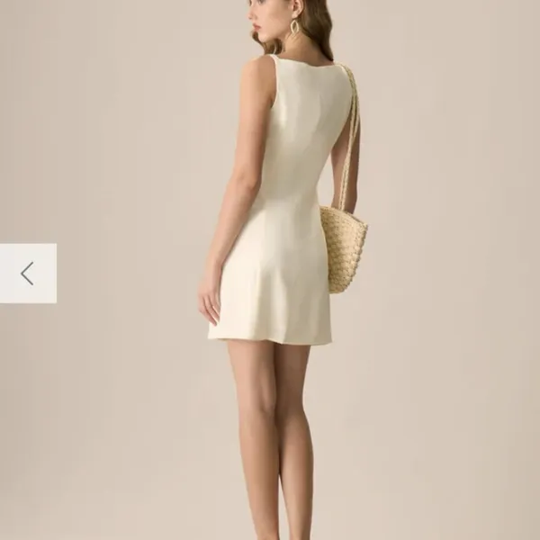 RIHOAS The Beige Boat Neck Button Mini Dress 3 - Image 2