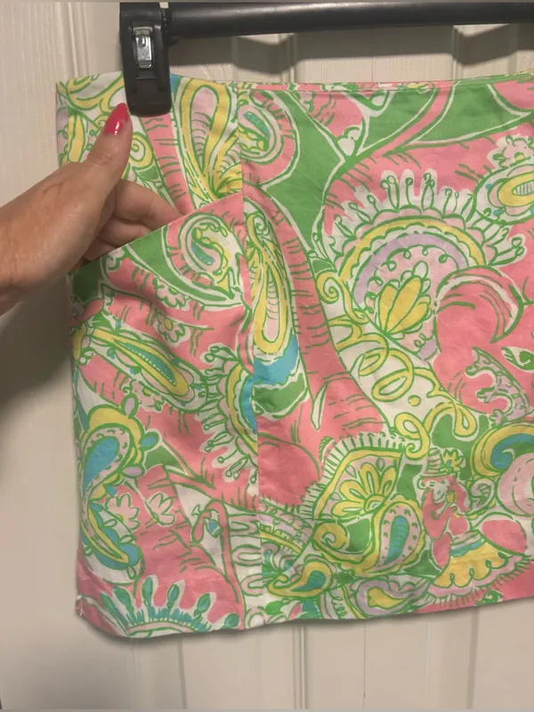 Lilly Pulitzer Pink Green Paisley Print Cotton A-Line Skirt Size 6 - Image 3
