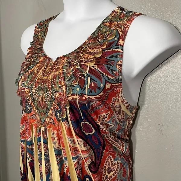 One World Size XL Embellished Sublimation Knit Boho Tunic Top Artsy Indie Sleaze - Image 3