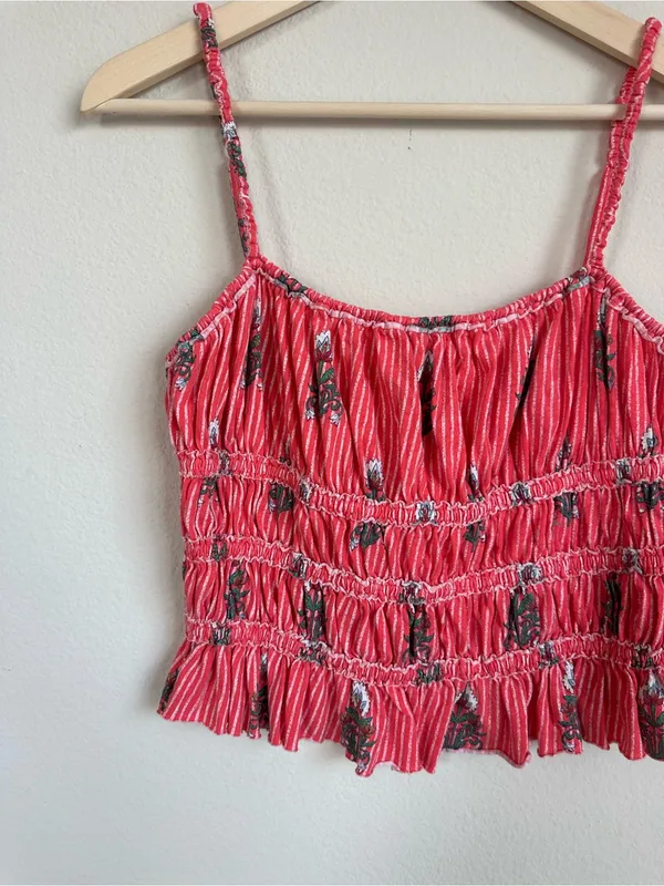 Free People Dolce Vita Red Floral Block Print Ruched Top - Image 4