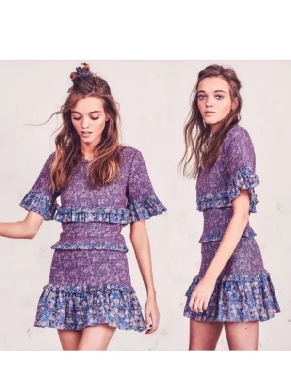 LoveShackFancy Aveline Pink Floral Ruched Ruffle Mini Dress - Image 2