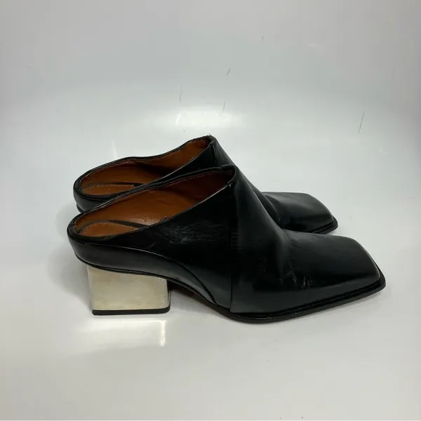 Zara square toe‎ block heel mules black leather size 36 - Image 6