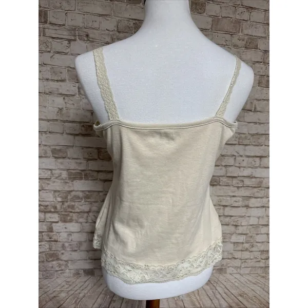 Vtg 90s Y2K Lace Trim Cami Sz‎ L Babydoll Tank Top Ivory Sequins Fairy Coquette - Image 4