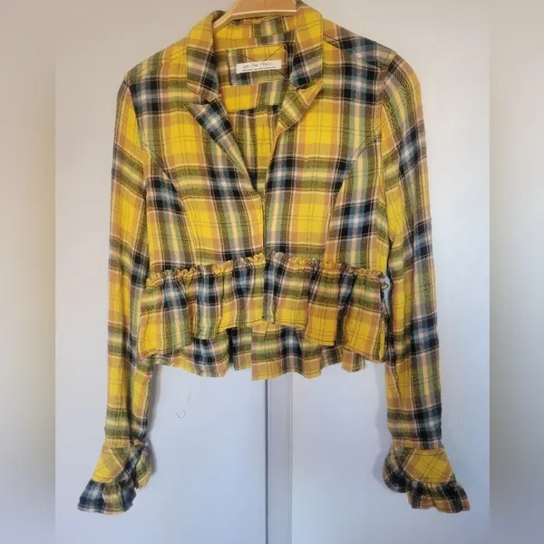 Free People we the Free Women's Rufled Up Plaid Shirt Jacket Size XS - Image 2