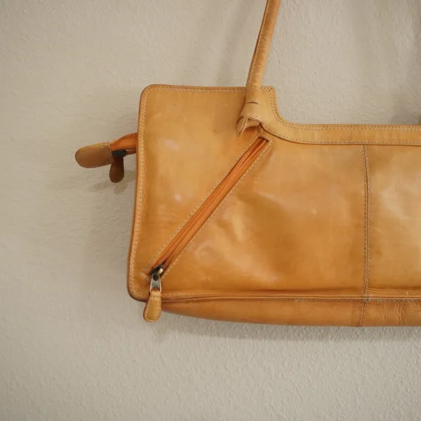 Vintage Chaos Leather Collection Tan Shoulder‎ Bag Rectangular Tote Retro Quirky - Image 3