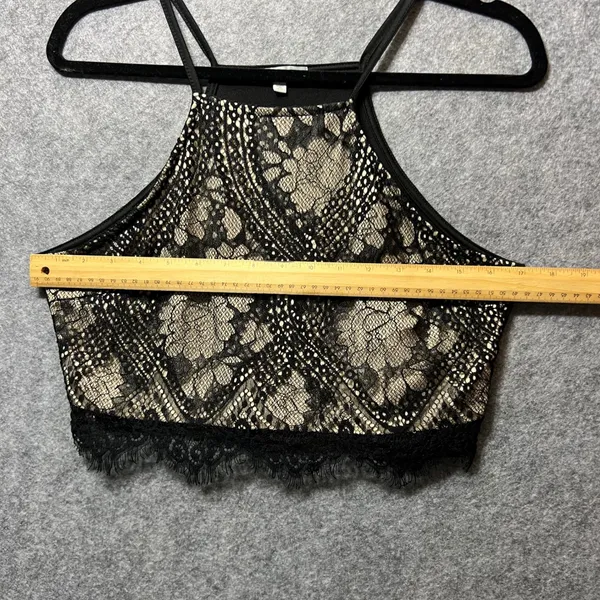 Vintage Y2K Charlotte Russe‎ Black Lace Halter Crop Top Sexy Party Sleeveless - Image 2