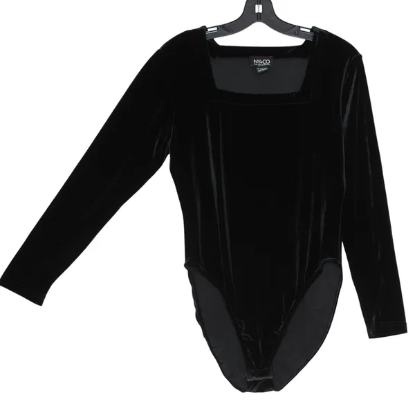Velvet Bodysuit Whimsigoth Witchy Y2K Minimalist Ballet Square Neck Black Large - Image 6