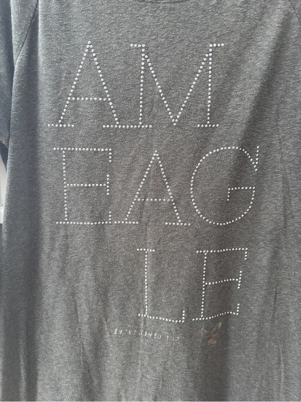 American Eagle Gray Beaded Logo Top Long Sleeve Tee Womens XL Raglan Crewneck - Image 2