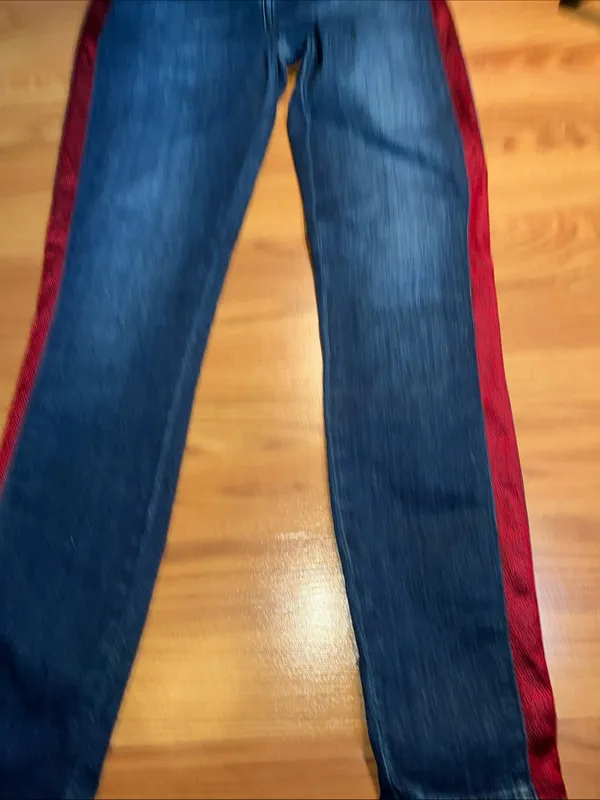 7 For All Mankind Dark Blue Skinny Jeans with Red Side Stripe - Image 3