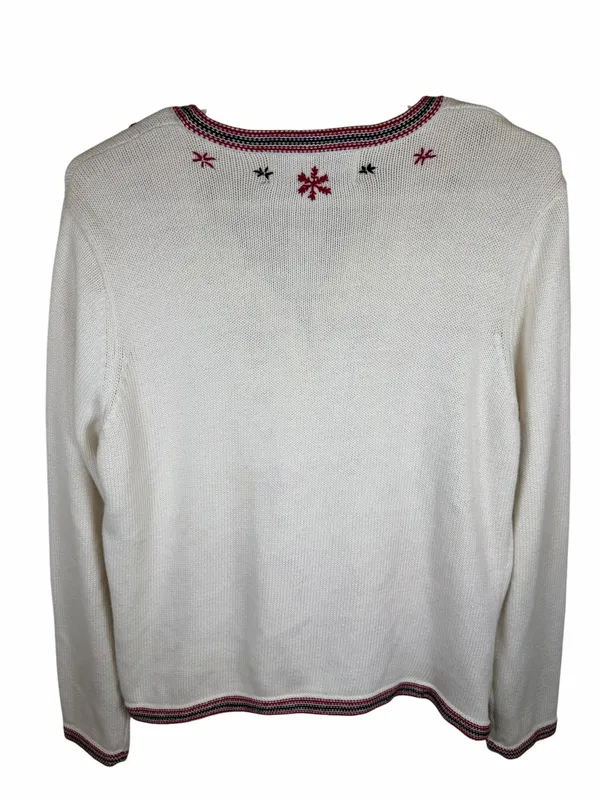 Vintage Sonoma Snowflake Cardigan V-Neck Knit Christmas Fair Isle Ivory Red Sz M - Image 3