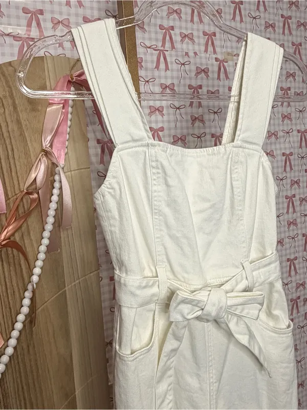 Alice + Olivia Jeans Denim Vintage Sugar White Flare SLV Jumpsuit $485 XS 24 - Image 2