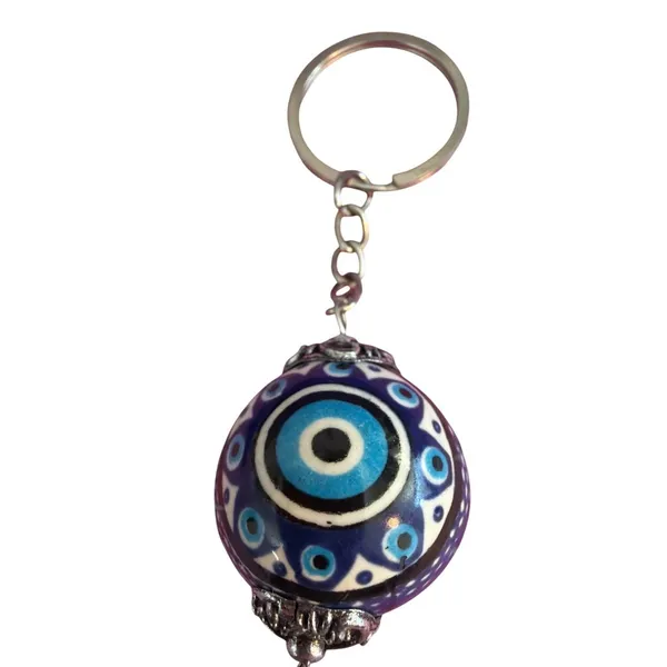 Turkish Evil Eye Ceramic Bead Keychain Dragonfly Silver Tone 5" Long 21.16g - Image 3
