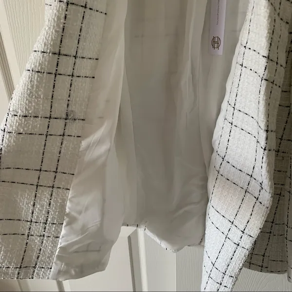 House of Harlow x Revolve White Plaid Tweed Office Siren Classic Blazer NWT M - Image 7