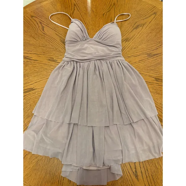 Halara Ruffle Mesh Mini Dress Womens L Lavender Corset Back Tiered V-Neck NWT - Image 3
