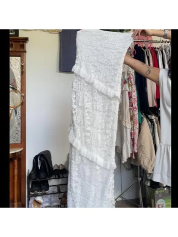 revolve brand more to come White lace maxi dress with ruffles size XL - Image 2