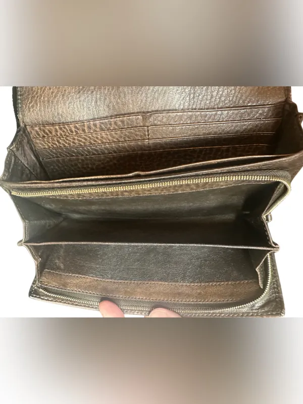 GUCCI Horsebit Diamante Brown Leather and Beige Canvas Bifold Wallet WOC - Image 11