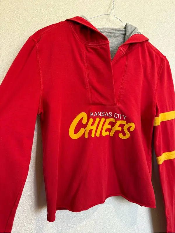 Nike Nfl Kansas City Chiefs Hoodie Womens S Cropped Raw Hem Football Game Day - Image 4