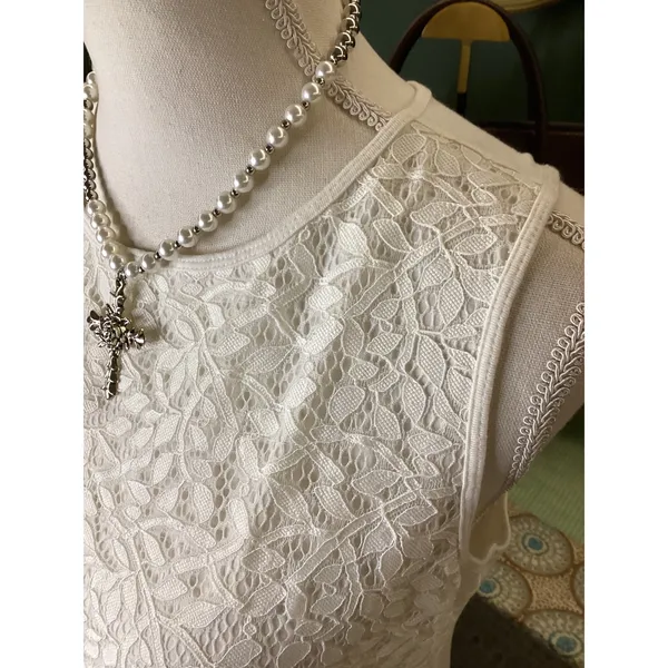 Ann Taylor LOFT Womens White Floral Lace Front‎ Sleeveless Shell Top Size M - Image 2