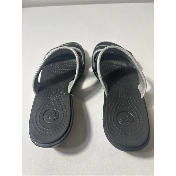 Crocs Womens W7 Black Gray Double Strap Wedge Slide Comfort Sandals Shoes - Image 5