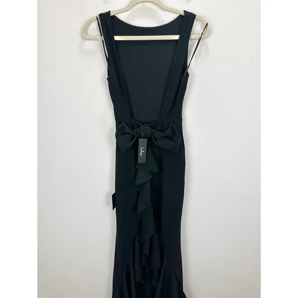 Lulus Exquisite Refinement Black Backless Bow Ruffled Maxi Dress Formal XS NWT - Image 10
