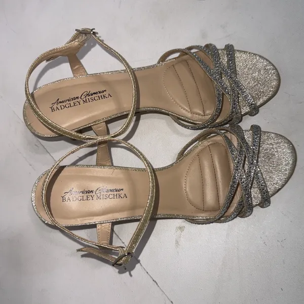 Badgley‎ Mischka American Glamour Glitter Strappy Heels Pageant Dress Shoes 9.5 - Image 2